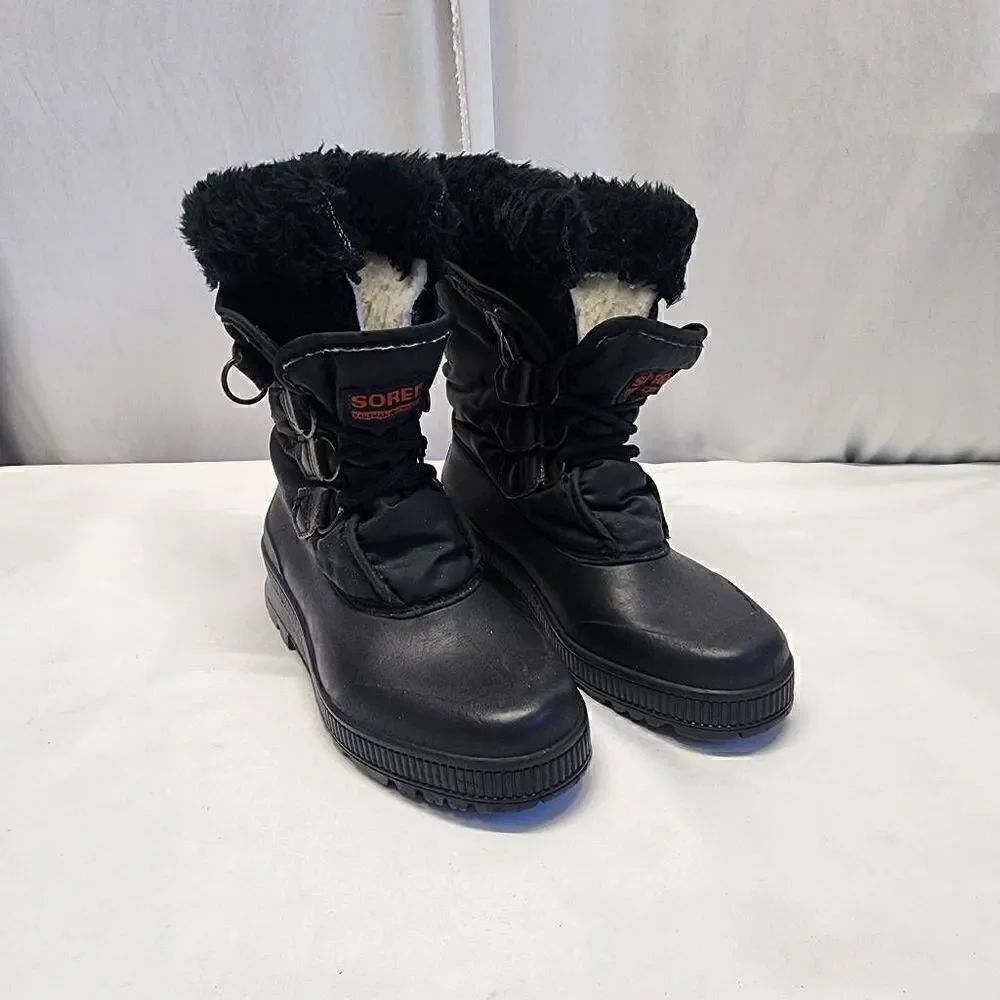 Sorel Snowcrest Winter Faux Fur Black Boots Size 6